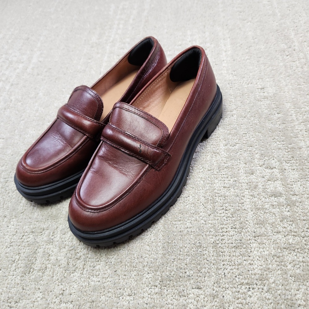 Madewell Bradley Lugsole Loafers Mahogany Brown Leather Womens 7.5 Penny Loafer